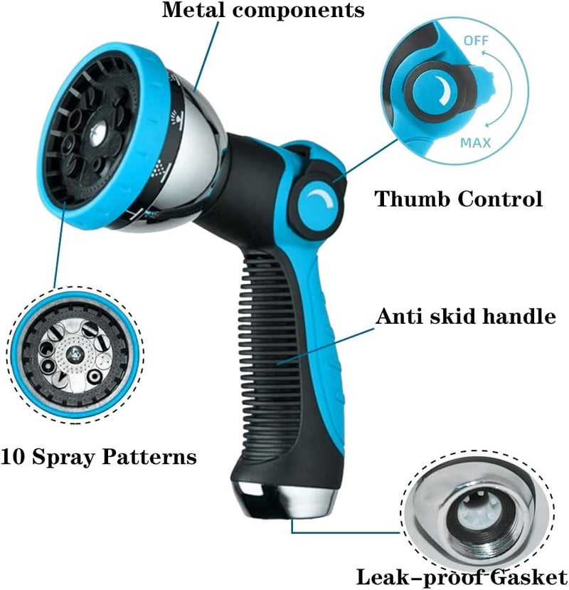 REDESS Garden Hose Nozzle Spray Nozzle,10 Hose Metal Duty Watering Patterns Thumb Control On Off Valve, High Pressure Nozzle Sprayer for Watering Plants, Car Wash,Cleaning,Showering Pets Blue - Image 2